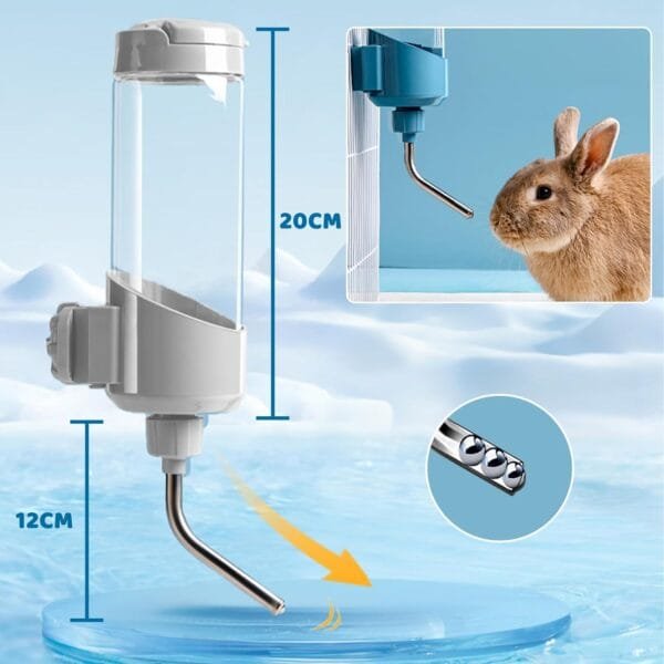 Bebedero para animales pequeños 680ml Bebedero conejo Dispensador de agua automático antigoteo Botella de agua colgante para roedores Conejos Hamster Cobaya Chinchillas Erizos y Ardillas (Gris) - Image 5