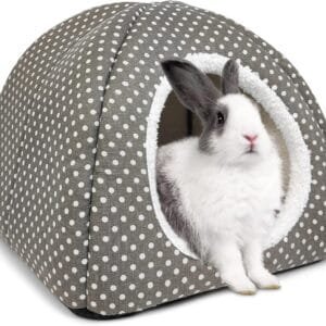 Dyrdekly Cueva de conejo grande cama de conejillo de indias lavable casa y escondite de forro polar para conejos de interior, accesorios para jaula de animales pequeños