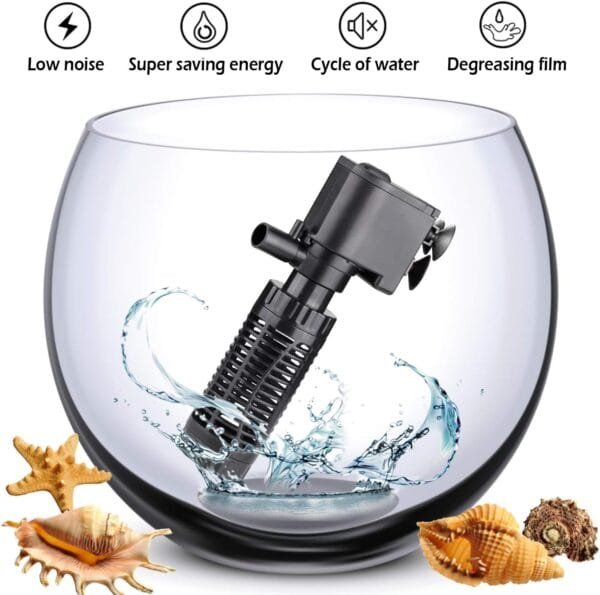 BPS Bomba Sumergible para Acuario con Filtro 6W 600L/H Bomba de Agua Filtrador Tanque para Pecera Estanque Hidropónico 16x8 cm BPS-6079 - Image 3