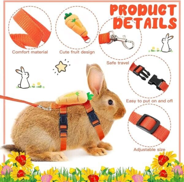 PMELCXD Juego de 3 accesorios para conejo, arnés ajustable para conejo, camina a tu conejo con estilo suave, seguro y a la moda - Image 4