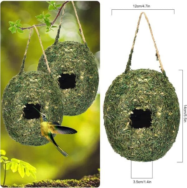 Casa de colibrí para colgar al aire libre, 2 unidades, nido de pájaros, interior o exterior, hierba, pájaros colgantes, casa para pájaros pequeños como colibríes y tetas, jardinería al aire libre, - Image 2