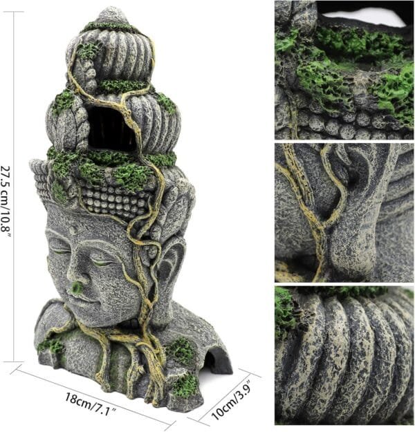 MUYIRTED Decoraciones De Pecera Grande Buda Acuario Ornamentos Cueva, Verde Musgo Planta Cubierta Piedra Decoración Escondite Pescado, 27.5x18x10cm - Image 6