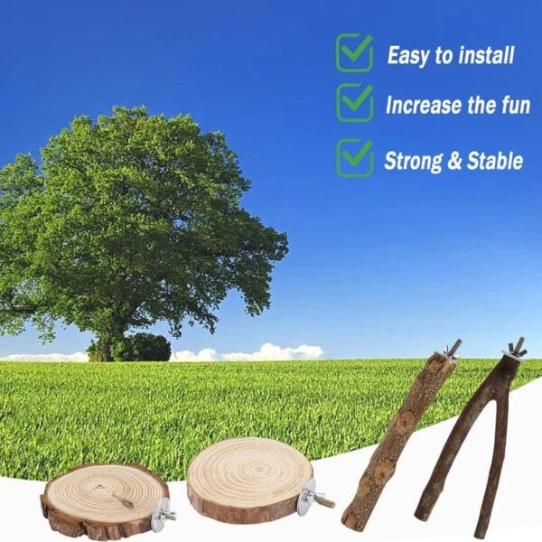 SRJE 4 perchas de madera natural para pájaros, para pájaros, madera natural, ramitas de madera, soporte para pájaros, jaula de pájaros, jaula para pájaros, accesorios para pájaros y pinzones, Marrón - Image 6