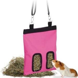 Relaxdays 10044248_52 Bolsa de Heno para Animales Pequeños, de Tela, 31x25 cm, Saco de Hierba para Conejos, Hámsters, Rosa/Negro, 50% poliéster 50% Algodón