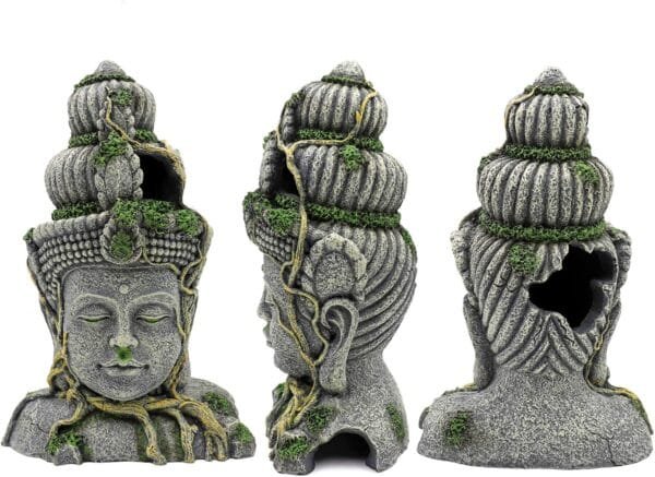 MUYIRTED Decoraciones De Pecera Grande Buda Acuario Ornamentos Cueva, Verde Musgo Planta Cubierta Piedra Decoración Escondite Pescado, 27.5x18x10cm - Image 5