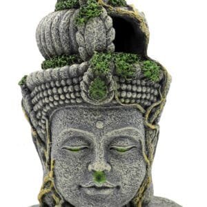 MUYIRTED Decoraciones De Pecera Grande Buda Acuario Ornamentos Cueva, Verde Musgo Planta Cubierta Piedra Decoración Escondite Pescado, 27.5x18x10cm