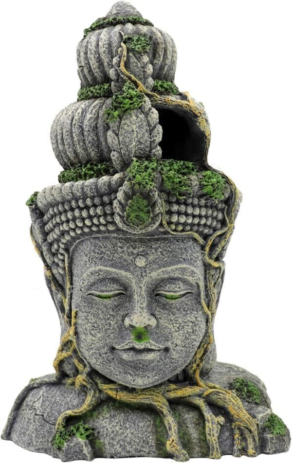 MUYIRTED Decoraciones De Pecera Grande Buda Acuario Ornamentos Cueva, Verde Musgo Planta Cubierta Piedra Decoración Escondite Pescado, 27.5x18x10cm