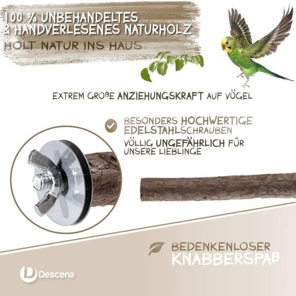 6 perchas naturales para pájaros (18 – 26 cm): accesorios para jaula de pájaros, barras de asiento naturales, accesorios para periquitos, juguete para periquitos, percha para jaula de pájaros - Image 2