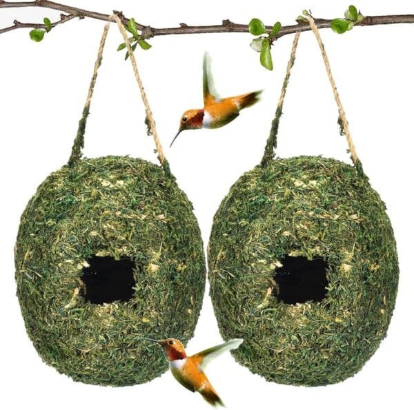 Casa de colibrí para colgar al aire libre, 2 unidades, nido de pájaros, interior o exterior, hierba, pájaros colgantes, casa para pájaros pequeños como colibríes y tetas, jardinería al aire libre, - Image 9