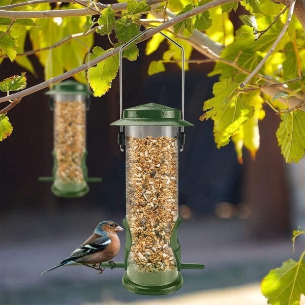 MIXXIDEA Comederos para pájaros silvestres para colgar al aire libre, tubo de comedero de pájaros colgante de acero inoxidable, comedero de pinzón para decoración de jardín y patio, comederos - Image 2
