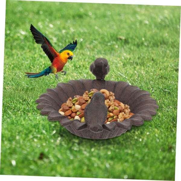 YARNOW Comedero para Pájaros De Metal con Diseño De Girasol y Doble Pájaro De Hierro Fundido Comida De Pajaro Alimentador De Jardín Al Aire Ardilla Alimenta a Los Pájaros Planchar - Image 3