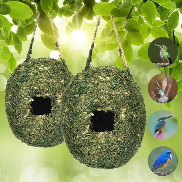 Casa de colibrí para colgar al aire libre, 2 unidades, nido de pájaros, interior o exterior, hierba, pájaros colgantes, casa para pájaros pequeños como colibríes y tetas, jardinería al aire libre, - Image 3
