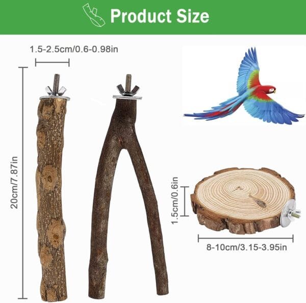 SRJE 4 perchas de madera natural para pájaros, para pájaros, madera natural, ramitas de madera, soporte para pájaros, jaula de pájaros, jaula para pájaros, accesorios para pájaros y pinzones, Marrón - Image 2