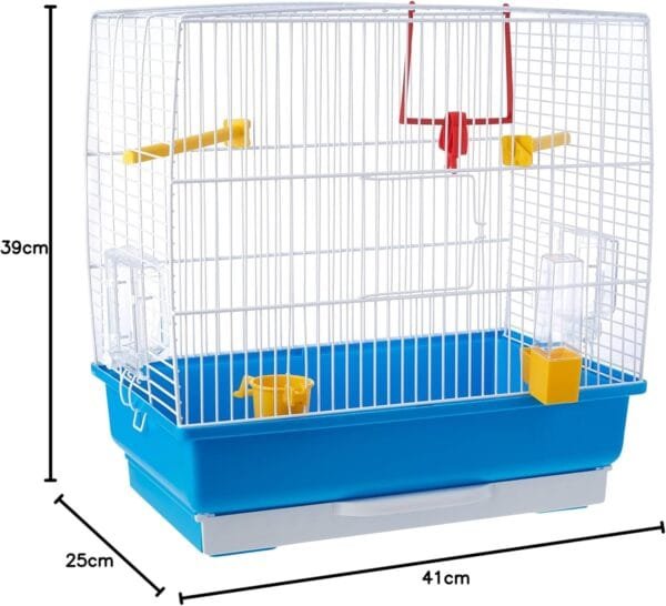 Ferplast Jaula rectangular para pequeños pájaros exóticos y canarios REKORD 2 Con accesorios y comederos giratorios, alambre pintado Blanco y cubeta de plástico Azul celeste, 39 x 25 x h 41 cm - Image 6