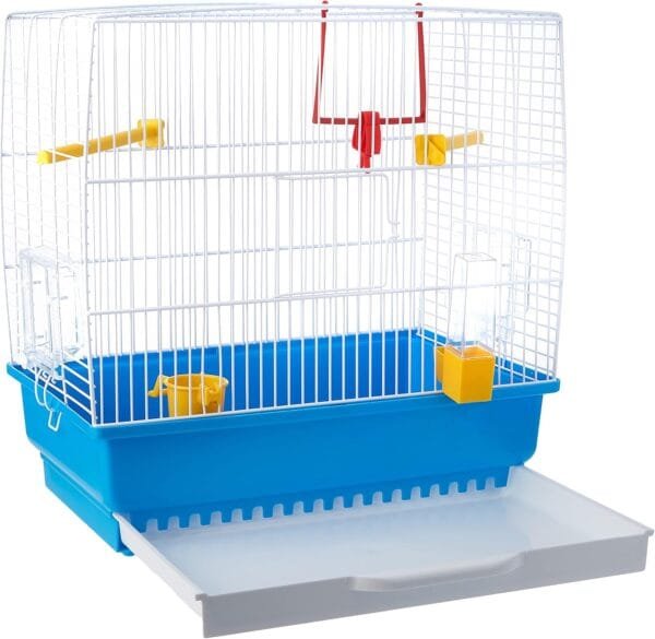 Ferplast Jaula rectangular para pequeños pájaros exóticos y canarios REKORD 2 Con accesorios y comederos giratorios, alambre pintado Blanco y cubeta de plástico Azul celeste, 39 x 25 x h 41 cm - Image 2