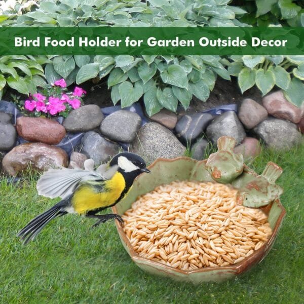 SUNJULY - Alimentadores para pájaros para jardín, cuenco de baño para pájaros, acabado retro, soporte para recipientes de comida para pájaros, plato de fruta, patio trasero, decoración interior - Image 3