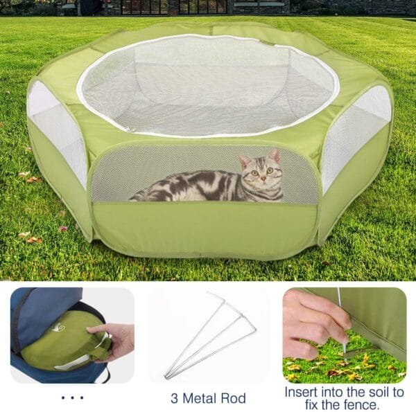 Pawaboo Valla de Animales Portátil de Oxford, Parque de Animales Plegable con Tres Varillas Metálicas y Amplia Abertura para Erizos Ardillas Gatos Dragón y Conejos - Verde de Aguacate - Image 5