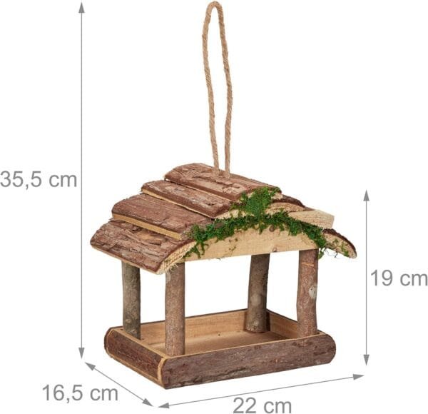 Relaxdays Comedero para pájaros de Madera, para Colgar, 19 x 22 x 16,5 cm, para jardín, comedero para pájaros pequeños, Color Natural - Image 4