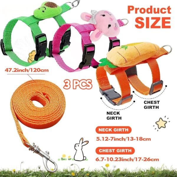 PMELCXD Juego de 3 accesorios para conejo, arnés ajustable para conejo, camina a tu conejo con estilo suave, seguro y a la moda - Image 2