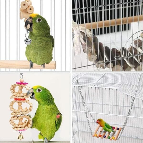 Juguetes Agapornis, 8pcs Agapornis Accesorios, Accesorios para Jaulas De Pájaros para Cacatúas, Pájaros, Masticar, Madera Natural, Hamaca, Campana, Jaula De Pájaros - Image 6