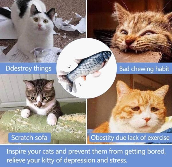 Juguetes Eléctricos para Peces Catnip, 30CM Recargable USB Juguetes Simulación Realista de Felpa, Suministros Interactivos Divertidos para Masticar Mascotas para Gato Gatito - Image 5