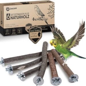 6 perchas naturales para pájaros (18 – 26 cm): accesorios para jaula de pájaros, barras de asiento naturales, accesorios para periquitos, juguete para periquitos, percha para jaula de pájaros