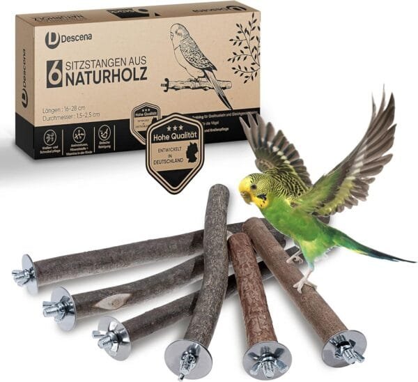 6 perchas naturales para pájaros (18 – 26 cm): accesorios para jaula de pájaros, barras de asiento naturales, accesorios para periquitos, juguete para periquitos, percha para jaula de pájaros