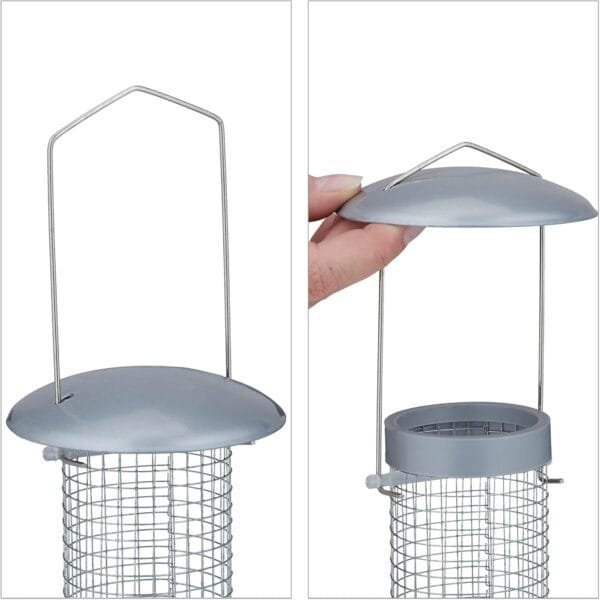Relaxdays Set 2 Comederos Pájaros, Semillas y Cacahuates, Colgantes, Dispensadores Comida Aves, Metal, Plateado, 33 x 10 x 10 cm - Image 6