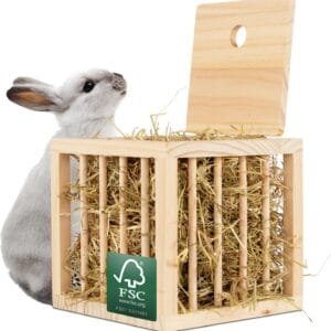 Drei Eichen - Heno conejo conejo hámster soporte estable en forma de cubo de madera FSC sin tratar, perfecto para conejillos de heno, cobayas, heno, accesorios, grande, de pie.