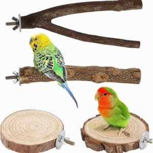 SRJE 4 perchas de madera natural para pájaros, para pájaros, madera natural, ramitas de madera, soporte para pájaros, jaula de pájaros, jaula para pájaros, accesorios para pájaros y pinzones, Marrón