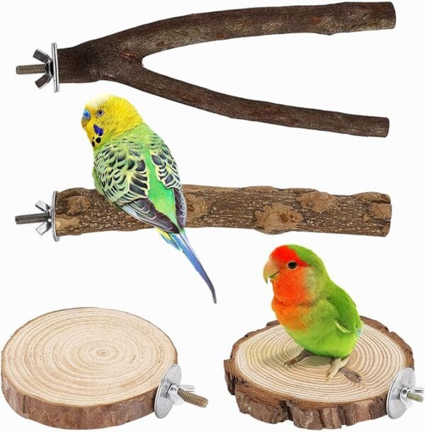 SRJE 4 perchas de madera natural para pájaros, para pájaros, madera natural, ramitas de madera, soporte para pájaros, jaula de pájaros, jaula para pájaros, accesorios para pájaros y pinzones, Marrón