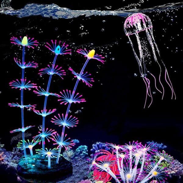 Cayway 4 Pz Acuario Plantas de Plástico Decoración del Acuario Coral Artificiales Brillo, Decoración de Medusa Adorno de Coral Plantas Acuáticas para Acuario de Pecera - Image 2