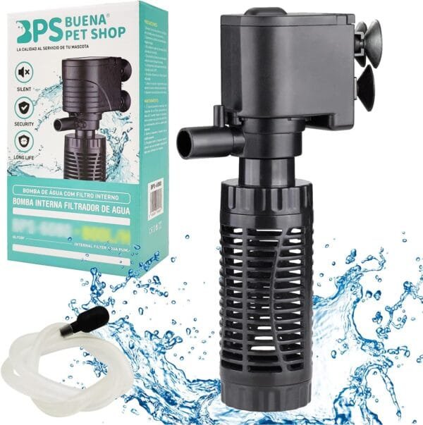 BPS Bomba Sumergible para Acuario con Filtro 6W 600L/H Bomba de Agua Filtrador Tanque para Pecera Estanque Hidropónico 16x8 cm BPS-6079