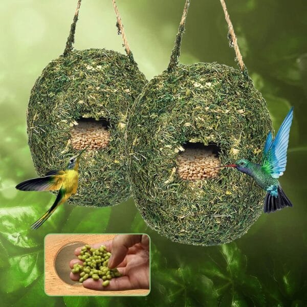 Casa de colibrí para colgar al aire libre, 2 unidades, nido de pájaros, interior o exterior, hierba, pájaros colgantes, casa para pájaros pequeños como colibríes y tetas, jardinería al aire libre, - Image 5