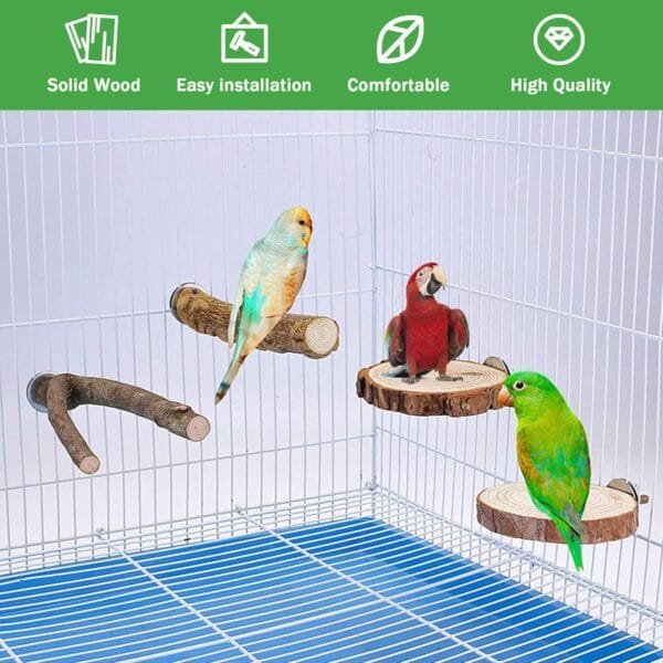 SRJE 4 perchas de madera natural para pájaros, para pájaros, madera natural, ramitas de madera, soporte para pájaros, jaula de pájaros, jaula para pájaros, accesorios para pájaros y pinzones, Marrón - Image 5