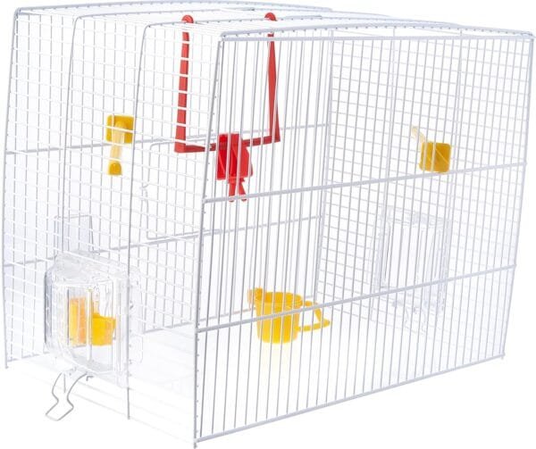 Ferplast Jaula rectangular para pequeños pájaros exóticos y canarios REKORD 2 Con accesorios y comederos giratorios, alambre pintado Blanco y cubeta de plástico Azul celeste, 39 x 25 x h 41 cm - Image 3