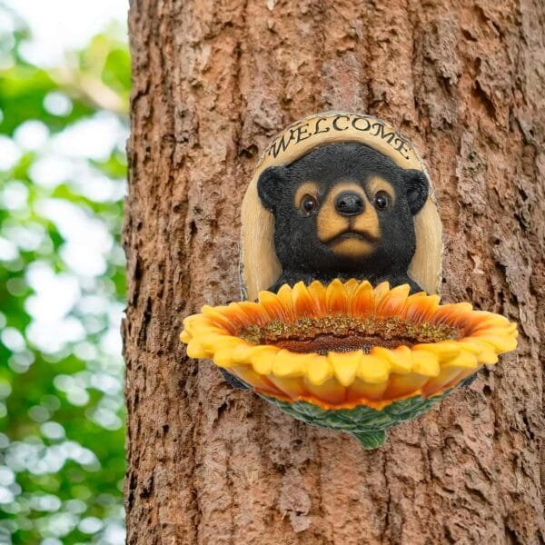 FLORA GUARD Dispensador de comida para pájaros, bandeja de girasol, comedero para pájaros, decoración de árbol para exteriores, decoración de jardín caprichosa, para valla de tronco de árbol-yar - Image 2