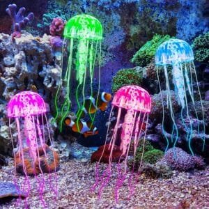 Giantree Decoraciones de acuario, 4 piezas de medusas coloridas con efecto luminoso, decoración luminosa para acuario, adorno para pecera para varios acuarios