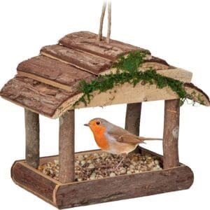 Relaxdays Comedero para pájaros de Madera, para Colgar, 19 x 22 x 16,5 cm, para jardín, comedero para pájaros pequeños, Color Natural