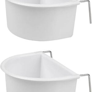 Plato de alimentación para pájaros, 2 cuencos de plástico en forma de D con gancho, comedero colgante para jaula de loro, comedero de agua y alimentos, accesorios para pájaros pequeños, loros,