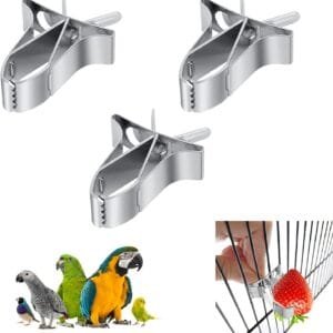 Clip para comedero de loros, dispositivo de alimentación para pájaros, duradero, accesorio para jaula de pájaros, clip de fruta, para periquitos, cacatúas, 3 unidades