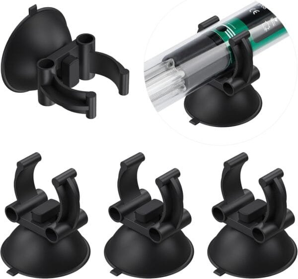 Pawfly Ventosas para Calentadores de Acuario de 3,3cm con Clips de 2,4 cm Abrazaderas Negras para Calentadores Estándar para Tanques de Peces (No para Tubos de Aire), Paquete de 12