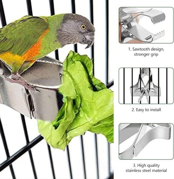 Clip para comedero de loros, dispositivo de alimentación para pájaros, duradero, accesorio para jaula de pájaros, clip de fruta, para periquitos, cacatúas, 3 unidades - Image 5