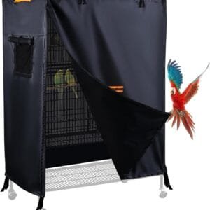 Funda para jaula de pájaros de animales pequeños con 2 cremalleras impermeables y 2 ventanas de ventilación, Cubierta para jaula de loros con 4 tiras reflectantes y 4 hebillas fijas (88x61x120cm)