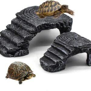 QMAAAYS Plataforma de tortuga para tomar el sol, accesorios de tortuga, cueva de reptil, terraza de descanso, plataforma flotante de reposo, accesorios de resina, adorno para acuario (2 unidades)