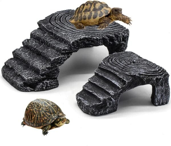 QMAAAYS Plataforma de tortuga para tomar el sol, accesorios de tortuga, cueva de reptil, terraza de descanso, plataforma flotante de reposo, accesorios de resina, adorno para acuario (2 unidades)
