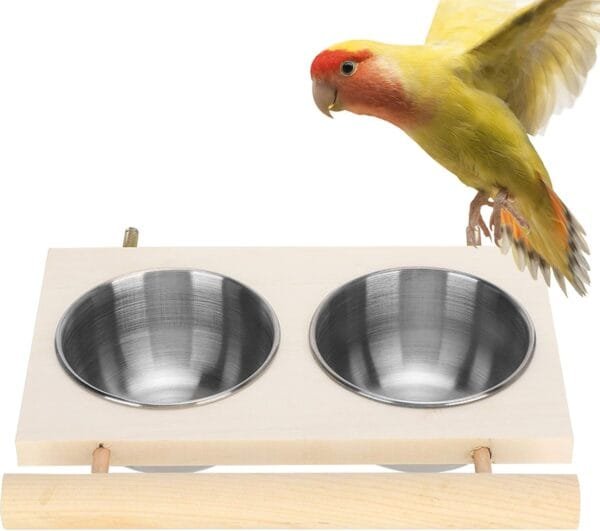 Felenny Cuenco de Alimentación de Loros Comedero de Agua de Acero Inoxidable con Soporte de Madera Comedero de Plato para Pájaros Jaula Accesorio para Periquitos Periquito Cockatiels - Image 6