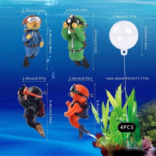 EnixwH 4 Piezas Lovely Diver Fish Tank Decoración, Decoración de Acuario de Buzo Peceras Decoraciónde Acuario Buzo Adorno Buzo Acuario Linda Decoración para Acuarios Accesorios Flotantes - Image 2