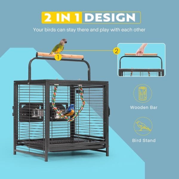 VIVOHOME Jaula de viaje de hierro forjado de 48 cm para loros, conures, cotorritas, cacatúas, periquitos - Image 4