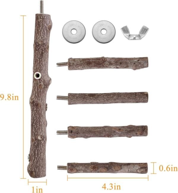 Filhome Perca para pájaros, perca de madera natural, accesorios para periquitos, cacatúas, guacamayos, pinzones, pájaros de amor (M: 10 pulgadas de longitud) - Image 2
